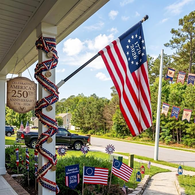 TOPFLAGS 250 Anniversary USA Flag House Flags 1776-2026 Betsy Ross Bennington Garden Flags 13 Star Colonies Double Side 28x40 Inch for Outside American Patriotic Banner