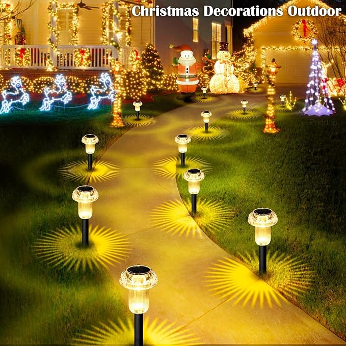 Priddop Solar Lights Outdoor Waterproof 8Pack 3000K Warm White LED Mushroom | Yard Pathway Garden Decorative Outside Landscape Path Lighting Patio Flowerbed Walkway Ground Pattern Acrylic Head ABS Stake