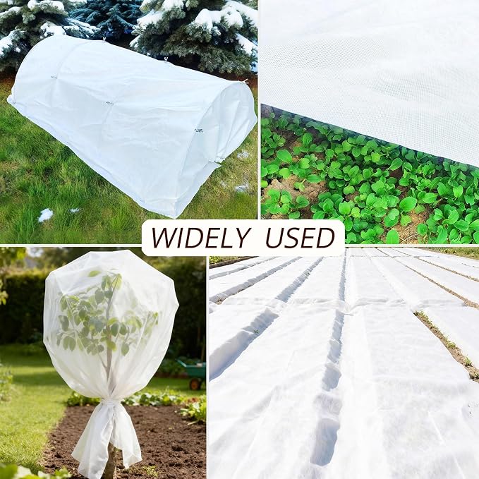7.8Ft x 50ft Frost Protection Plant Cover – 1.2 oz/yd² Garden Freeze Blanket with Clips & Ground Stakes for Outdoor Winter Plant Protection, Reusable Floating Row Cover for Garden Vegetables