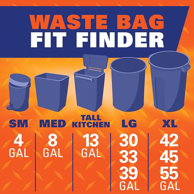 Hefty Ultra Strong 33 Gallon Trash Bags, Large Trash Bags 33 Gallon Size, Trash Can Liners, Break Resistant Drawstring Closure, Resists Leaks, Punctures, and Tears, Black, 40 Bags