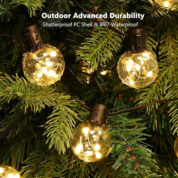 30ft Outdoor String Lights Battery Powered, 20 G40 Warm White LED Bulbs Hanging Lights Dimmable with Timer, IP65 Waterproof Bulb Shatterproof for Patio Backyard Balcony Christmas Decor