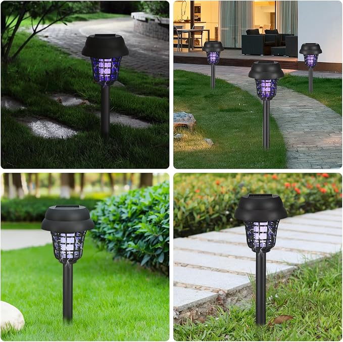 Solar Bug Zapper Outdoor Waterproof Mosquito Zapper Repellent Outdoor Patio,Auto On/Off Purple or White Light, Solar Powered Gnat Flying Insect Bug Zappers for Yard, Garden, Backyard, Pathway