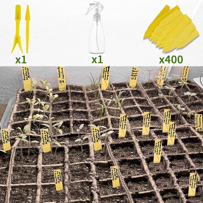 640 Cells Seed Starter Tray, 40 Pack Seed Starter Kit, Peat Pots for Seedlings with 400 Plant Labels, 2 Seed Planting Tool and 1 Spray Bottle