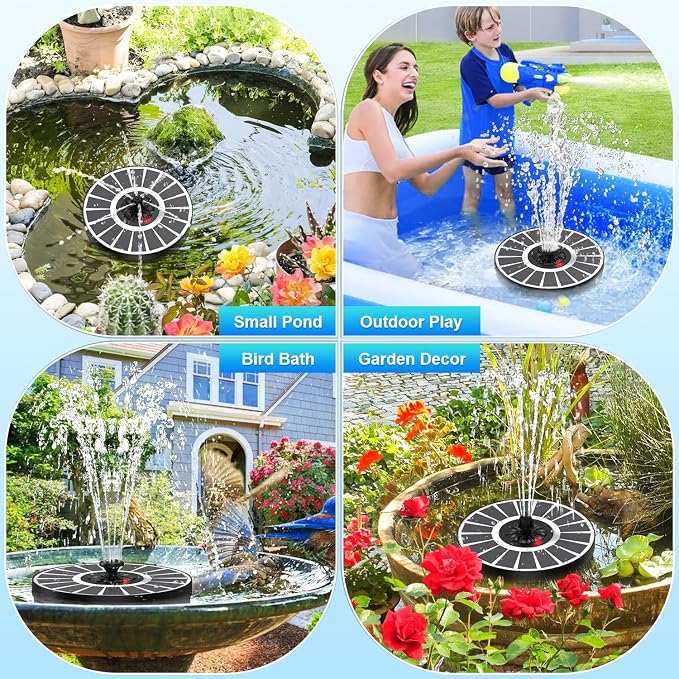 Solar Water Fountain Works in Cloudy Weather,Solar Fountain for Bird Bath 3.5W Faster Conversion Glass Solar Panel,Power Indicator Replaceable Nozzles,Built-in 2000mAh Battery(White Panel)