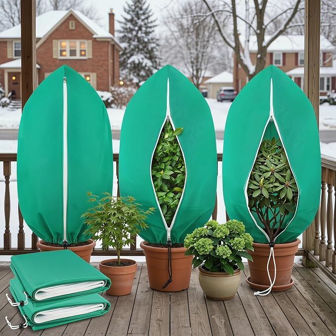 2 Pack Plant Covers Freeze Protection, 31.5" x 47.2" Frost Protection Covers with Zipper and Drawstring, Reusable Winter Plant Blanket for Outdoor Plants, Potted Trees, Shrubs and Garden Plants