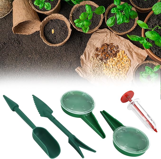 QWORK 8 Pcs Seed Dispenser Planter Tool Set, Precision Seed Planter Tool with Seed Spreaders, Dispensers, Dibbers, for Seed Placement