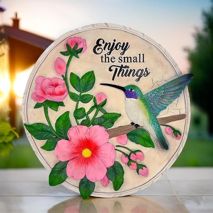 OrnamentallyYou Elegant Resin Stepping Stone, Outdoor Garden Pathway Decoration (Enjoy The Small Things Hummingbird Stepping Stone, 9.5" Decorative Garden Appreciation Gift)