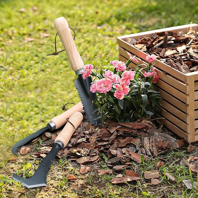 3-Pack Hand Weed Puller Tool, Stainless Steel Garden Trowel with Wooden Handle,L-Shaped Crevice Weeder,Curved-Tip Weed Tool for Effectively Pulling Out Weeds and Their Roots