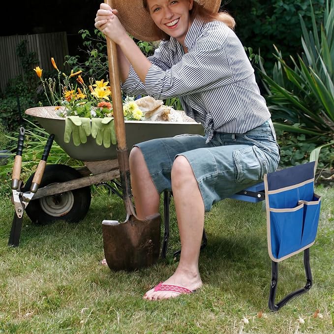 Giantex Garden Kneeler & Seat, Folding Gardening Stool, Portable Garden Bench with EVA Foam Pad, Heavy-Duty Metal Frame, Gardening Tool for Women Men Seniors, Holds 330 LBS, Blue (with 1 Bags)