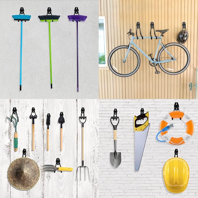 HUPBIPY 12 Pack Garage Hooks Heavy Duty, Wall Mount Hooks | Anti-Slip Coating, Wall Mount Storage Organizer for Hanging Bicycles Garden Tools Ladders Hoses Ropes and Loose Items(Orange)