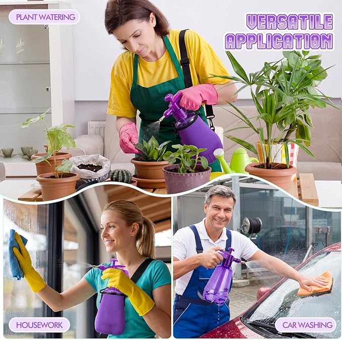 Teenyyou 2 Pcs 1.5 Liter Misters Spray Pump Bottle with Full Neoprene Jacket and Built in Carrying Strap Garden Plant Mister Spray Bottle for Spring Personal Cooling Plants Watering (Purple)