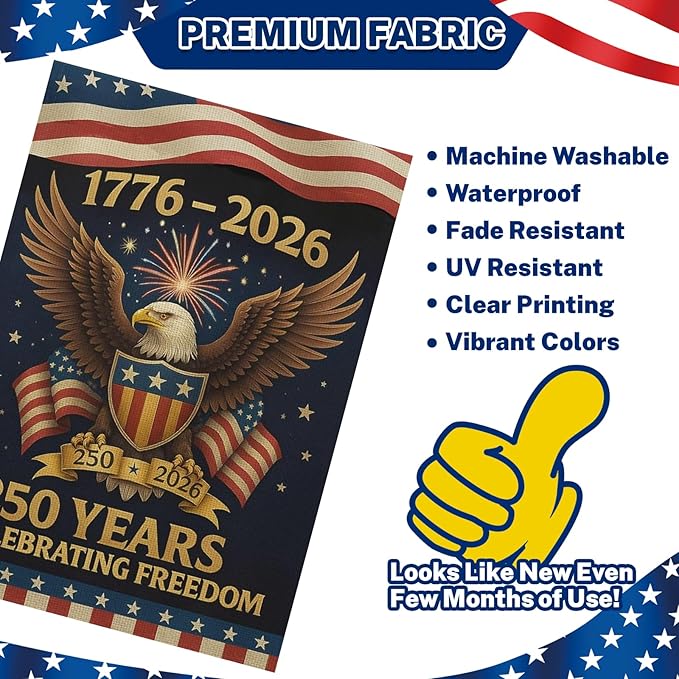 250 Anniversary Usa Garden Flags for Outside, 250 Anniversary USA Flag 1776-2026 Commemorative Patriotic Yard Sign Outdoor Banner Yard Sign 4th of July Decorations Double Sided Waterproof 250 Year American Flag 28x40 Inch