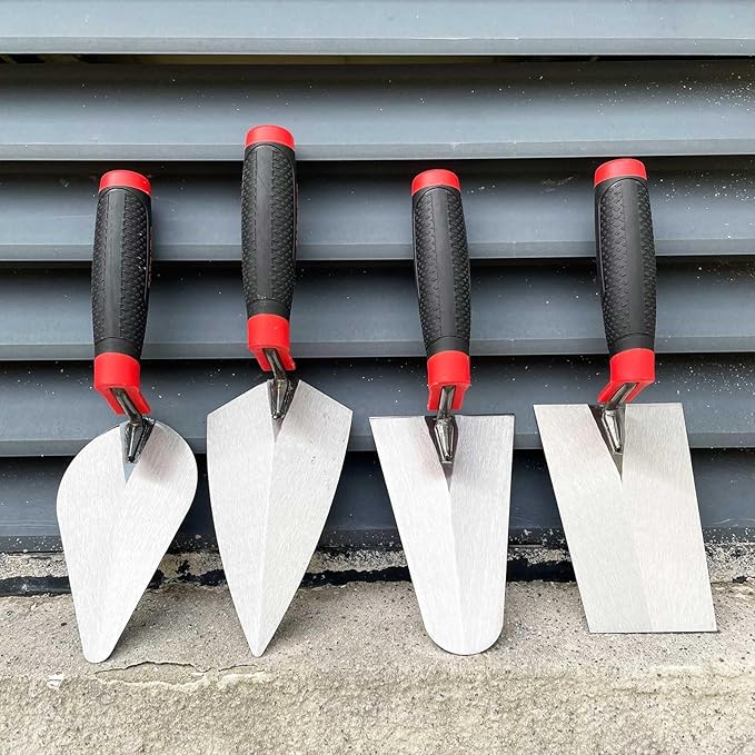 Bricklaying Trowel 4pcs/Set, Trowel Masonry Hand Tool, Flat Margin Trowel, Pointing Trowel, Gauging Trowel, Professional Masonry Flooring Tool for Concret (Black-E Set)