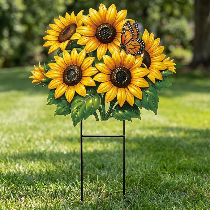 Amyhill Summer Sunflower Metal Garden Stake 20 Inch Sunflower Welcome Yard Sign Decoration Outdoor Sunflowers Decorative Garden Stake for Home Outside Lawn Patio Walkway Backyard Porch Decor