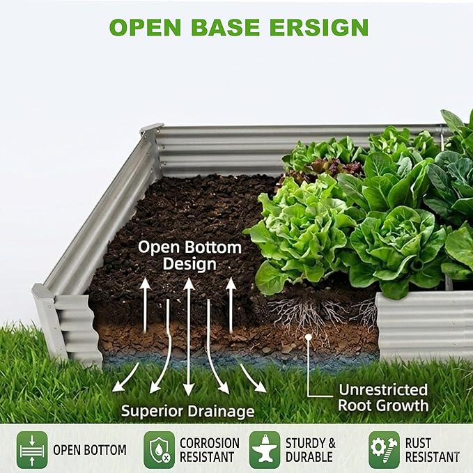 8x4x1ft (2 Pack) Raised Garden Bed Kit, Galvanized Planter Box Outdoor, Metal Raised Garden Beds for Flower,Vegetables, Herb,Sliver