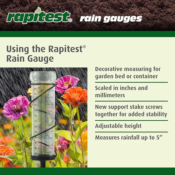 Luster Leaf 1646 Rapitest Spiral Metal Rain Gauge with Stake, Metal Spiral Rain Gauge w/ Stake
