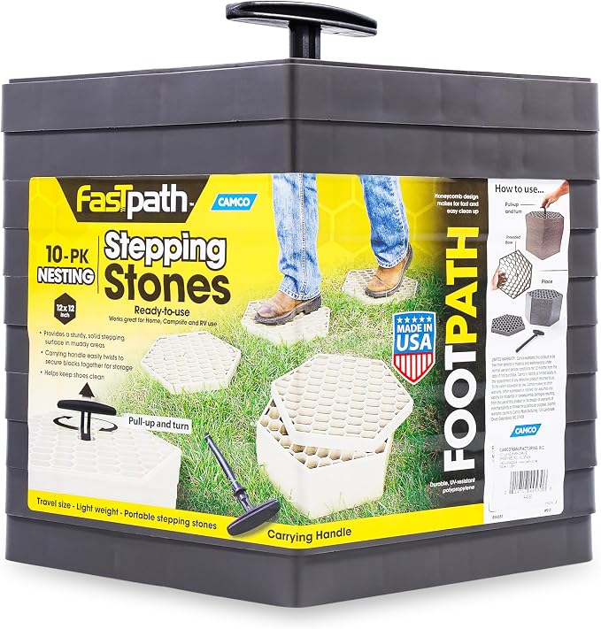 Camco RV Travel FastPath Portable Stepping Blocks | Ideal for Providing a Sturdy, Solid Stepping Surface in Muddy Areas | Stackable | Charcoal, 10-Pack (44530)
