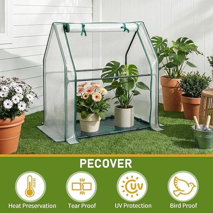 Mini Greenhouse for Indoor Outdoor,36"x18"x33" Tabletop Portable Green House with Waterproof Pad for Small Plants Nursery Germination (White)
