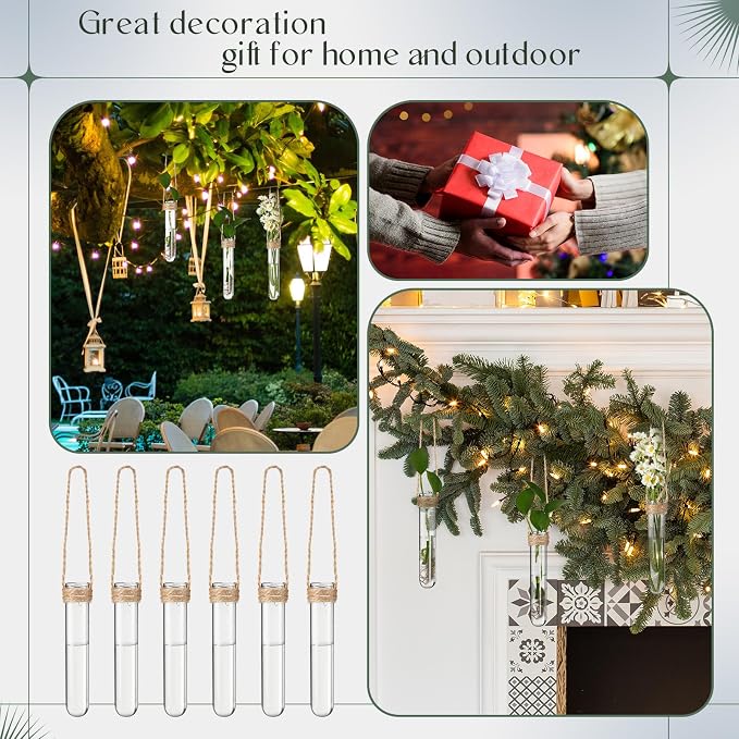 Baderke 6 Pack Plastic Hanging Propagation Vases Wall Planters Hanging Plant Propagation Station Flower Vase for Hydroponic Office Garden Flower Decor Lover Gift (Natural Color)