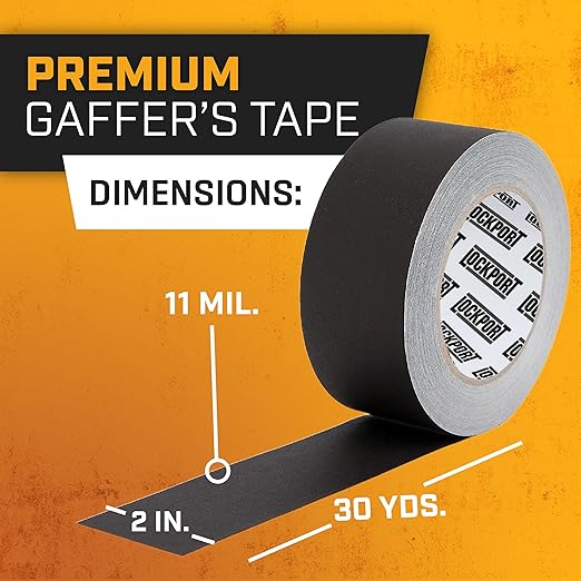 Lockport Black Gaffers Tape 2 inch x 30 Yards - 3 Pack Pro Black Gaff Tape - No Residue, Water Resistant, Non-Reflective, Easy Tear - Photography, Filming, Stage, Production - Back to School Supplies