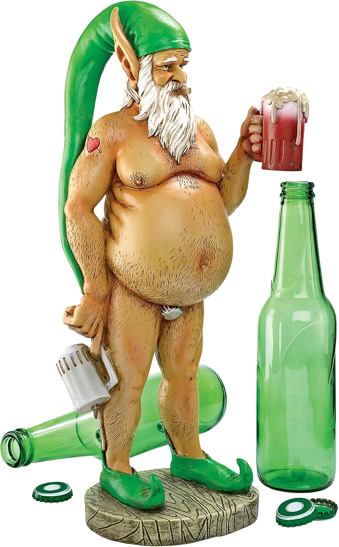 Design Toscano QM14020 Garden Gnome Statue - Otto Fully Krausened Elf Gnome - Naughty Gnomes - Drunk Gnome Statue full color