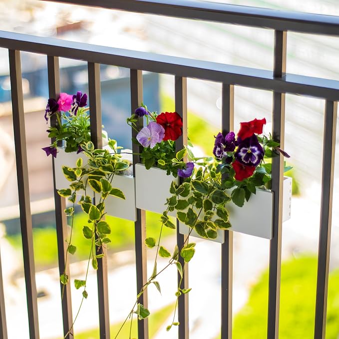 Railing Planter 5-Pack, White (4-inch) | Tool-Free Space-Saving Floating Flower Pots for Balcony Railings | Vertical Garden Railing Planters | UV-Protected, Made in USA