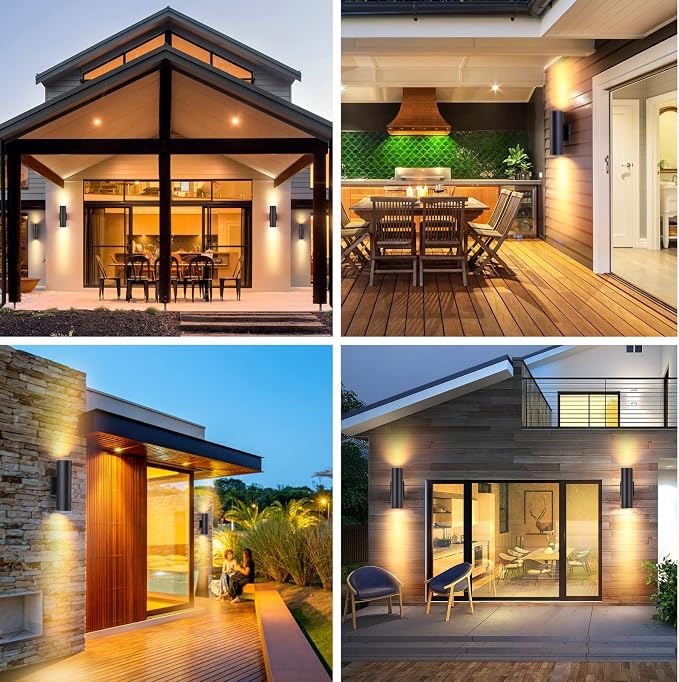 DAKAFUL Outdoor Wall Lights 6Pack, Integrated LED Cylinder Up Down Lights, 12W 2700K Aluminum Exterior Wall Light, Outdoor Light Fixture for Porch Patio Door