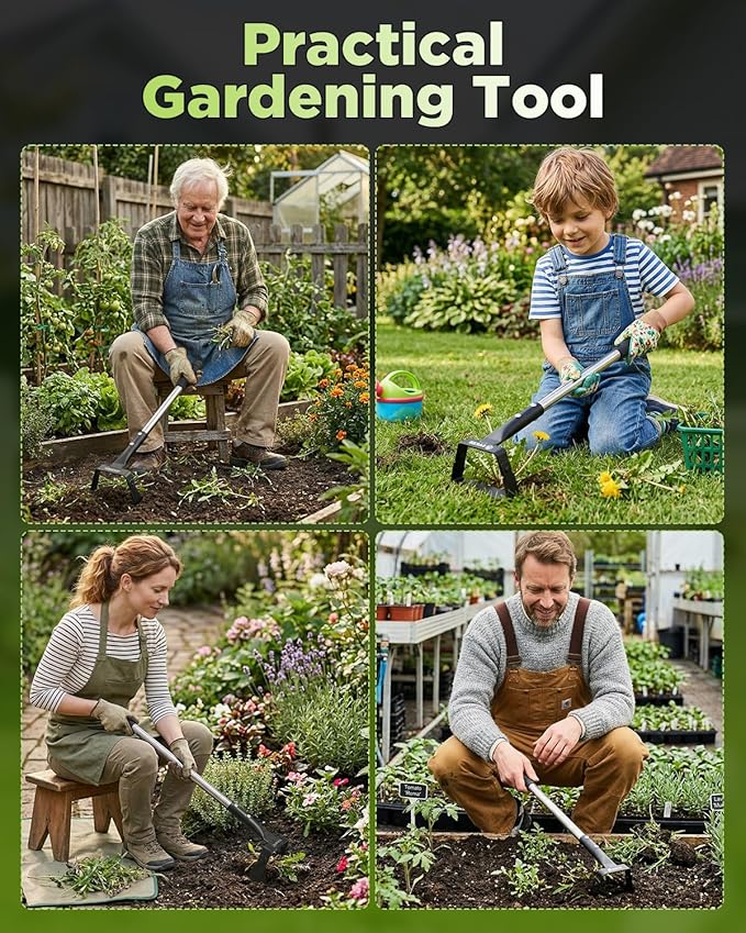 Saker Mini Hand Stirrup Hoe for Precision Weeding, Garden Hula Hoe Tool with Hollow Trapezoid Blade for Raised Beds, Greenhouse & Small Spaces