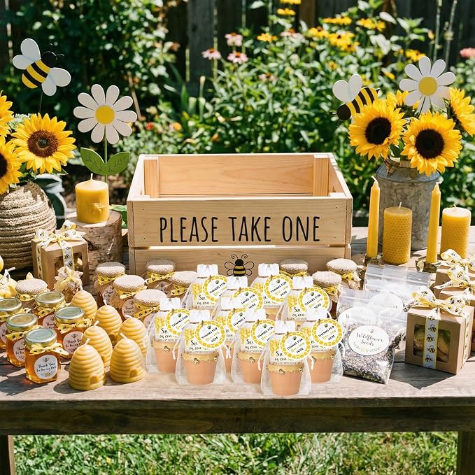 Ctosree 50 Sets Sweet As Can Bee Baby Shower Favors for Guests Honeybee Seed Packets Bulk Include Self Adhesive Seed Packets Flowerpot Thank You Tags Organza Bags for Sweet Bee Theme Baby Shower