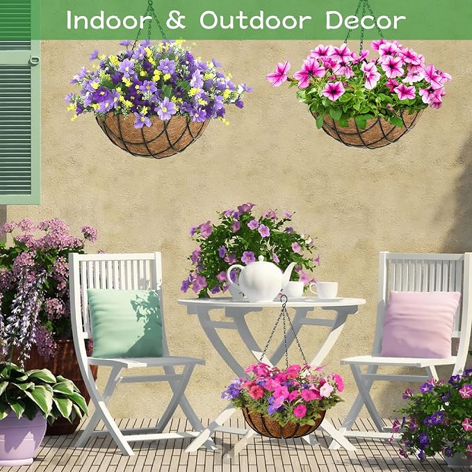 Riare 4 Pack 14 Inch Round Coco Liners Replacement, 100% Natural Coconut Coir Liners for Hanging Baskets, Garden Flower Vegetables Planter Pot, Window Box, Fence, Decks
