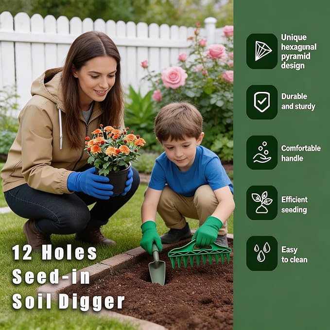 Professional Garden Dibber Set, Effortless Seed Planting Tool with Seed Spacer & Depth Measuring, Multi-Function Gardening Tool for Home Planting
