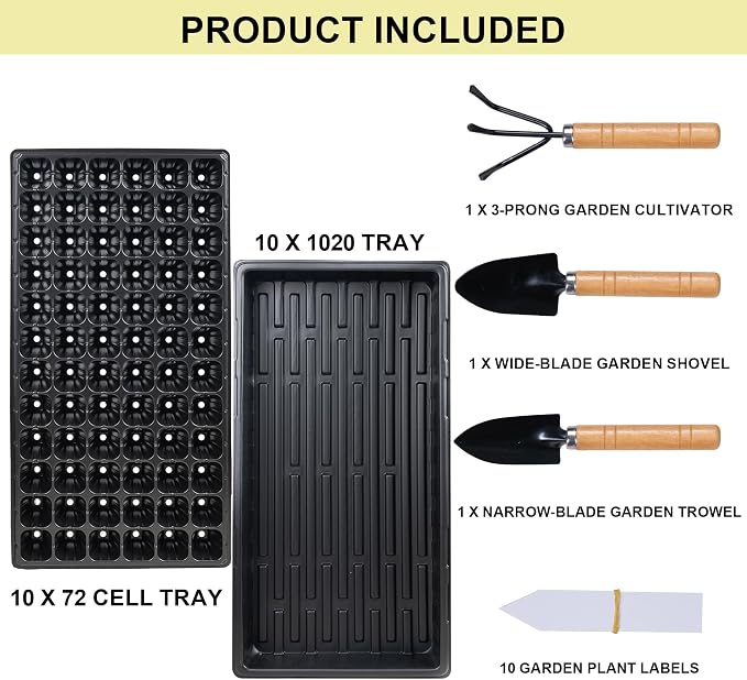 Hourleey 20 Pack Trays Include 10 Pack 1020 Seed Starter Trays and 10 Pack 72 Cell Plug Trays, Thick Durable Plastic Plant Nursery Tray, Propagation Tray for Seedlings Microgreens Fodder Plant