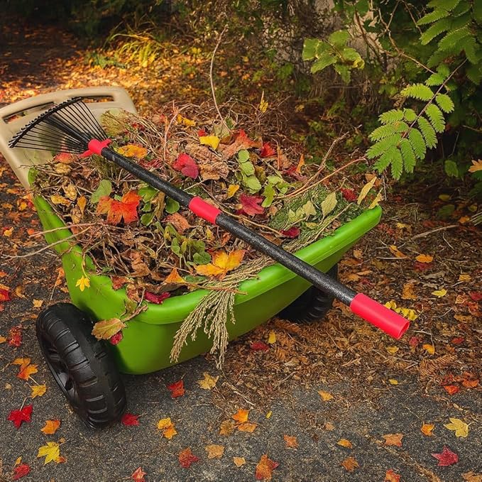 Adjustable Leaf Rake - Metal Garden Rake with 8"-17" Expandable Head, 58" Long Handle, Lightweight Collapsible Design for Leaves & Pine Needles,Lightweight for Flower Beds,Yard, Shrubs,Camping