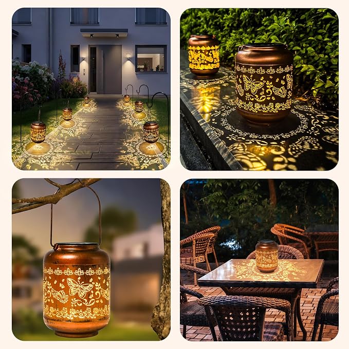 4Pack Butterfly Solar Lanterns Outdoor Waterproof Garden Decor Birthday Gifts for Women Metal Hanging Solar Lights for Yard Patio Lawn Backyard Butterfly Christmas Gardening Gifts for Mom Grandma