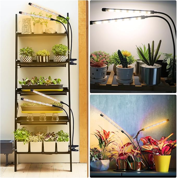 SDOVUERC Grow Lights for Indoor Plants, 4 Heads Full Spectrum LED Plant Lamps with Clips and 10 Feet Cables for Seeding Growing(2 Pack)