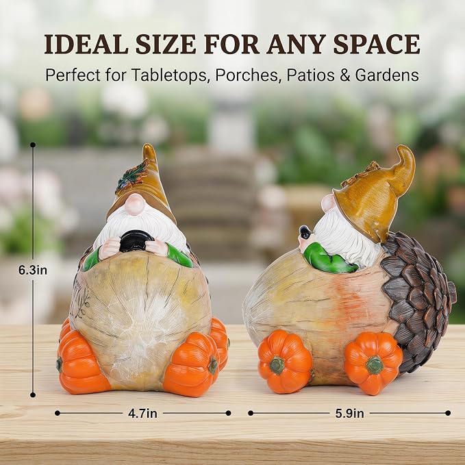Topadorn Fall Gnome Pine Cone Car Figurine, Resin Harvest Gnome Statue with Pumpkin Wheels and Happy Fall Sign, Thanksgiving Table Decoration, Farmhouse Autumn Decor for Indoor & Outdoor