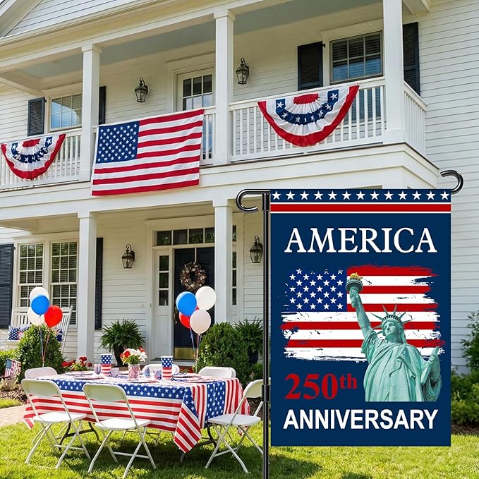 250th Anniversary USA Flag - 4th of July Decorations 28x40 Inch Double Sided Patriotic Garden Flag, 1776-2026 American Flag Independence Day Yard Porch Lawn Outdoor Decor