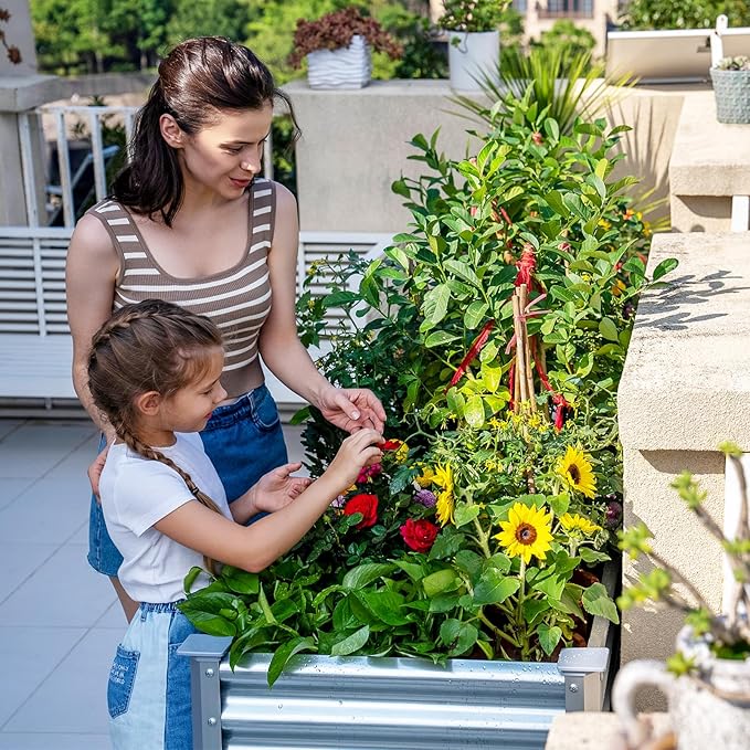 Land Guard 2 Pack Galvanized Raised Garden Bed with Legs, 48×24×32in Large Metal Elevated Raised Planter Box with Drainage Holes for Backyard, Patio, Balcony, 700lb Capacity