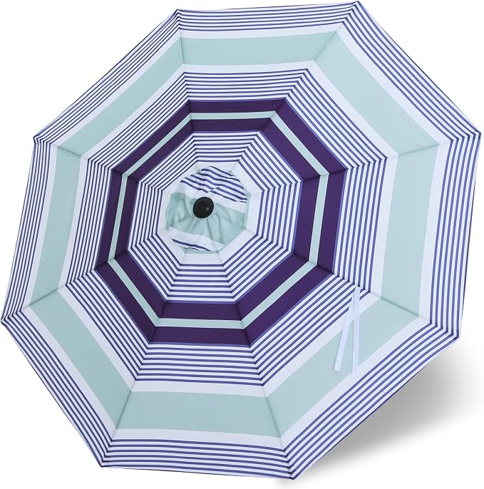 MASTERCANOPY Patio Umbrella 10 ft Replacement Canopy for 8 Ribs-Navy and Green Stripe Canopy Only