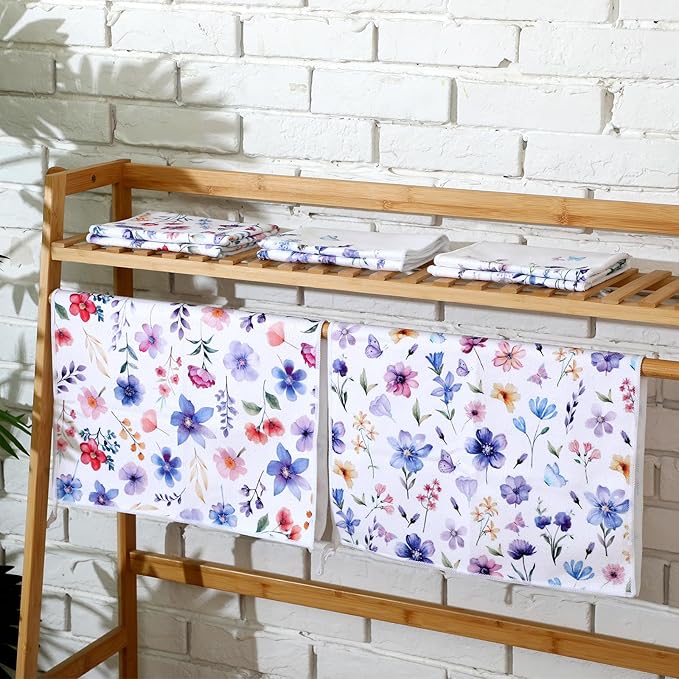 Oudain 6 Pcs Lavender Summer Kitchen Towel Set Decor Purple Floral Hand Dish Towels Decorative 18x24 Inch Wildflower Butterfly Tea Cloths for Housewife Gift Summer Holiday Bathroom Kitchen Accessories