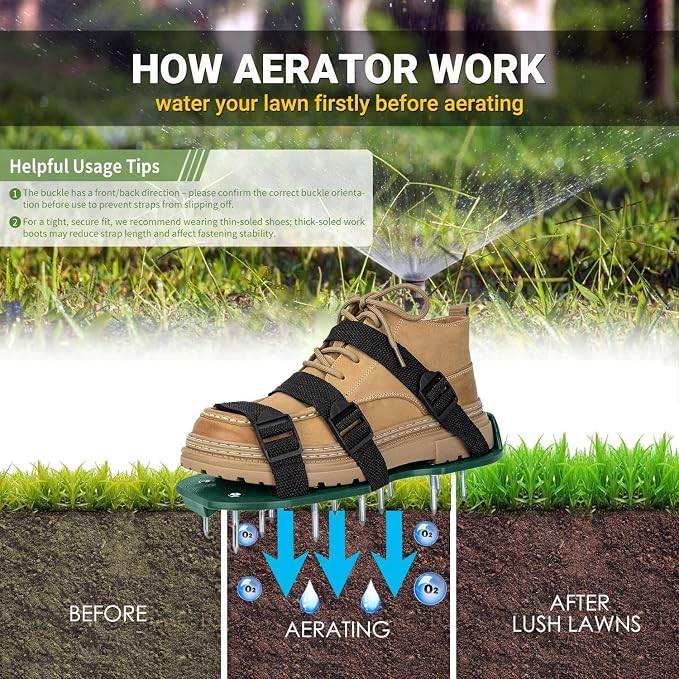 Lawn Aerator Shoes for Grass, Heavy Duty Spike Aerating Shoes with Upgraded Adjustable Buckle Straps for Yard, Garden, Patio, Universal Fit for Men and Women