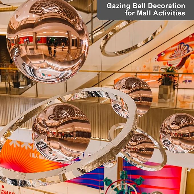Nerien Gazing Ball, Stainless Steel Garden Mirror Globe, Polished Ornament Sphere, Hollow Floating Reflective Hemisphere, for Home Outdoor Pond Housewarming Swimming Pool Decoration, Rose Gold, 8Pcs