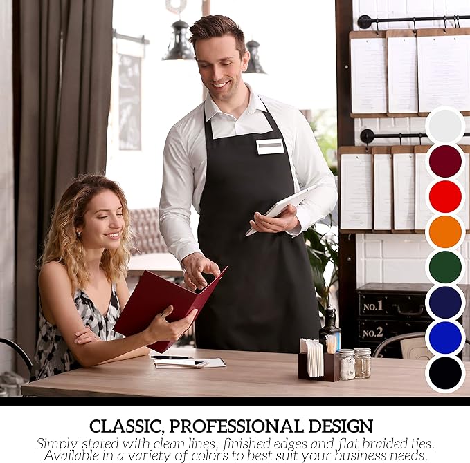 GREEN LIFESTYLE 12 Pack Professional Chef Apron – Grilling Aprons for Men, Waterproof Cooking Apron for BBQ, Work or Restaurant Use, Kitchen Aprons for Women – Burgundy, No Pockets