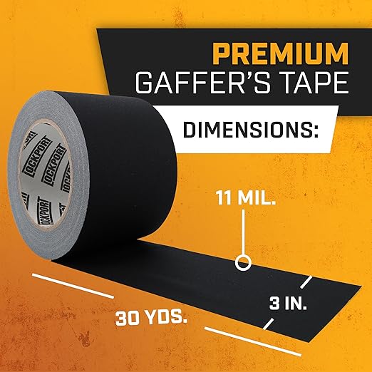 Lockport Black Gaffers Tape 3 inch x 30 Yards - 8 Pack Pro Black Gaff Tape - Bulk Pack - No Residue, Water Resistant, Non- Reflective, Easy Tear - Multipurpose