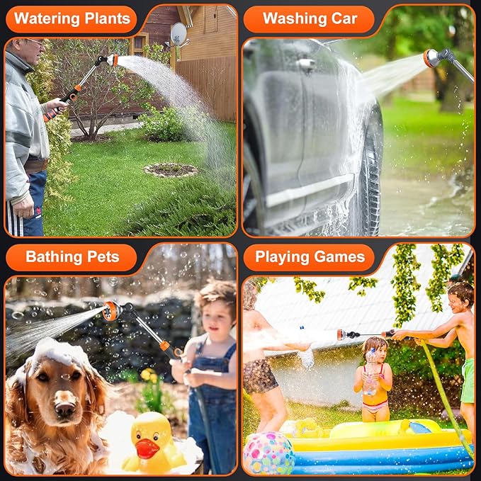 Watering Wand, 18.5 Inches Long Garden Hose Wand with 180° Swivel Head, 8 Spray Patterns, Adjustable Garden Sprayer Wand with Nozzle
