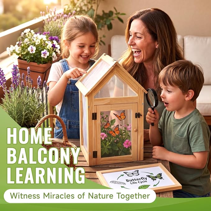 Cinnvoice Butterfly Habitat Cage Kit 19.7" Outdoor Large Insect Mesh Cage Terrarium Garden Grow Tent for Hatching Butterflies, Education Science Parent Child Interaction Observation