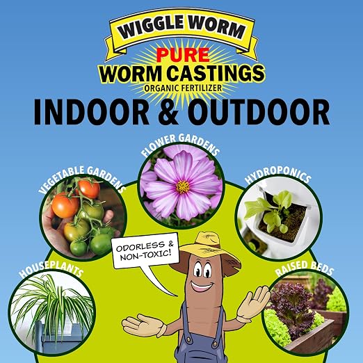 Wiggle Worm 100% Pure Organic Mineral-Dense Worm Castings Fertilizer, 30lbs - Improves Soil Fertility and Aeration for Growing Better Houseplants, Vegetables, and More