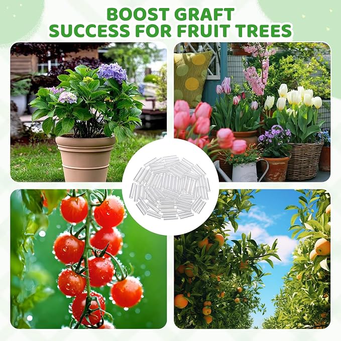 200Pcs Grafting Tape for Fruit Trees, Silicone Grafting Sleeves for Plant Grafting, Tree Grafting Supplies with 3-7.5mm Diameter , Professional Grafting Protection Tubes for Orchard and Garden Use