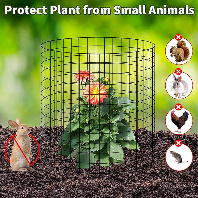 30Pcs Plant Protector from Animals, 10 Pack Metal Wire Plant Cages for Garden, 13" H x 16" D Plant Protection Cage with Ground Stakes for Tomatoes, Vegetables, Flowers Rabbit & Squirrel Barrier
