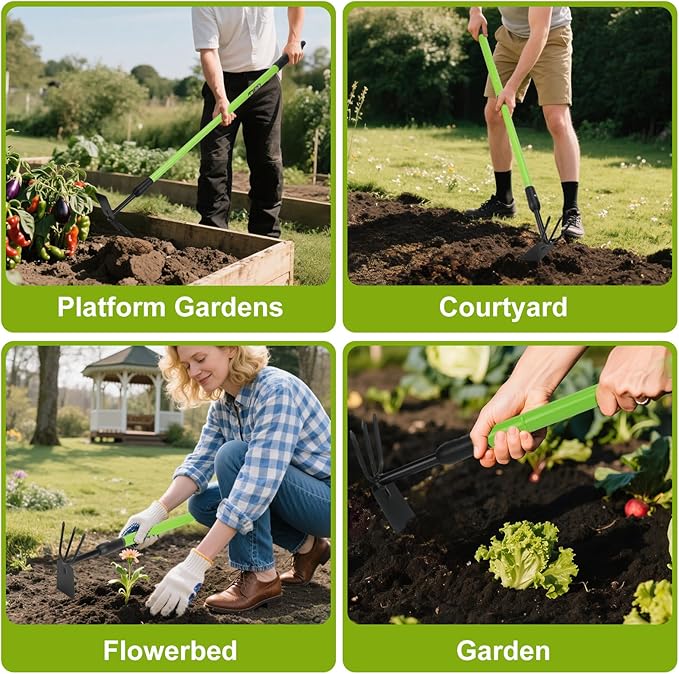 Garden Hoe for Women & Seniors, Lightweight Telescoping Dual Head Weeder with Adjustable Handle, Rust Resistant for Raised Beds, Flower Pots & Container Gardening - Easy to Use, Back-Friendly